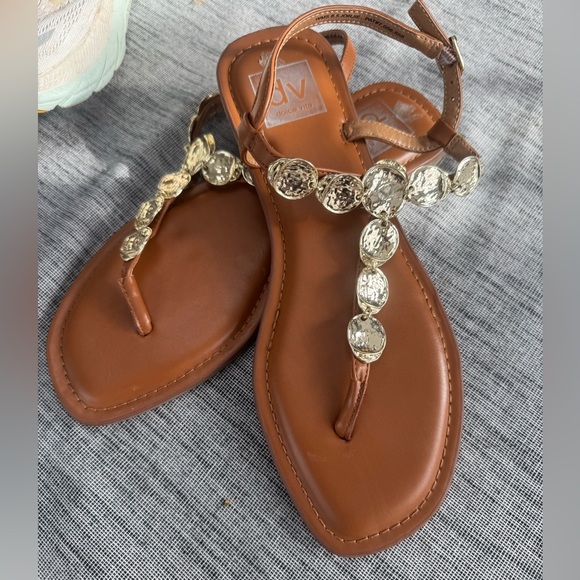 Dolce Vita Tan Sandals with Gold Discs - Picture 3 of 6